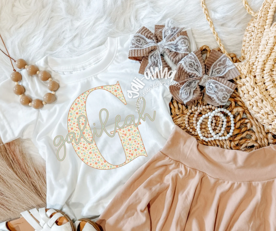 FLORAL INITIAL NAME- KIDS TEE