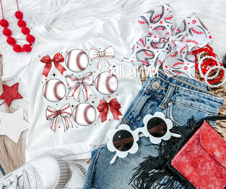 BASEBALL HEART STITCH CHEER BOW