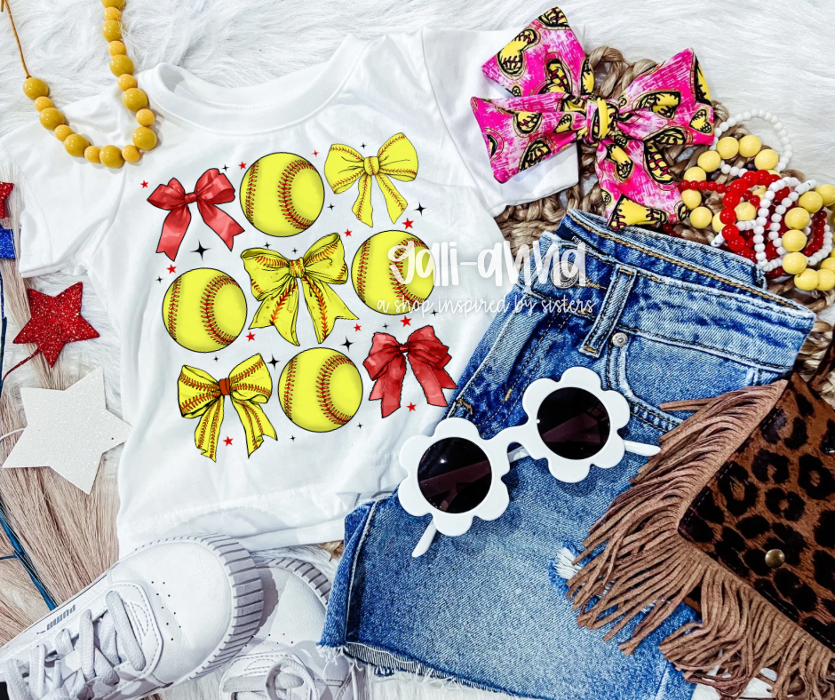 SOFTBALL HEART STITCH- NOT SO DAINTY BOW