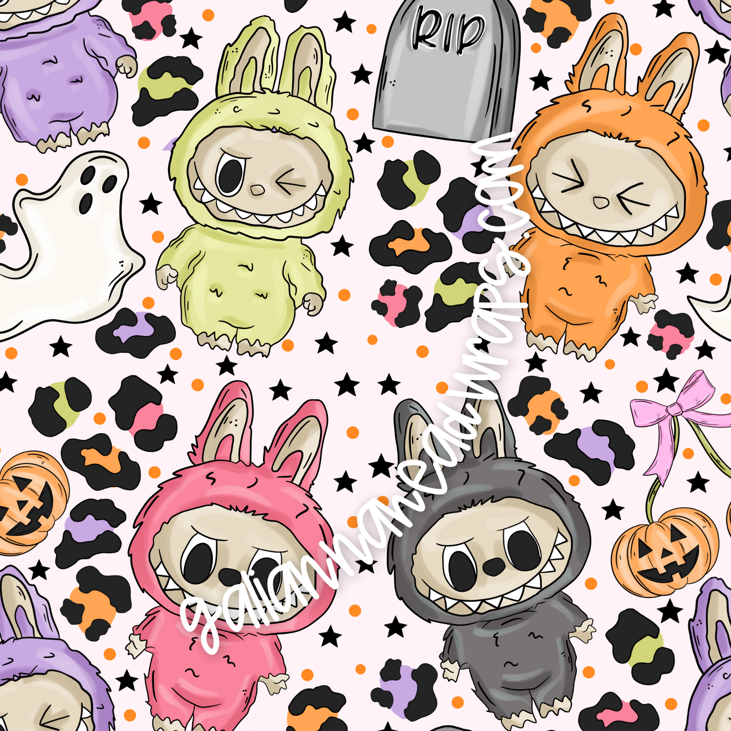 VIP PERK PRINT- SPOOKY MONSTERS LIGHT PINK COLORWAY *MWG