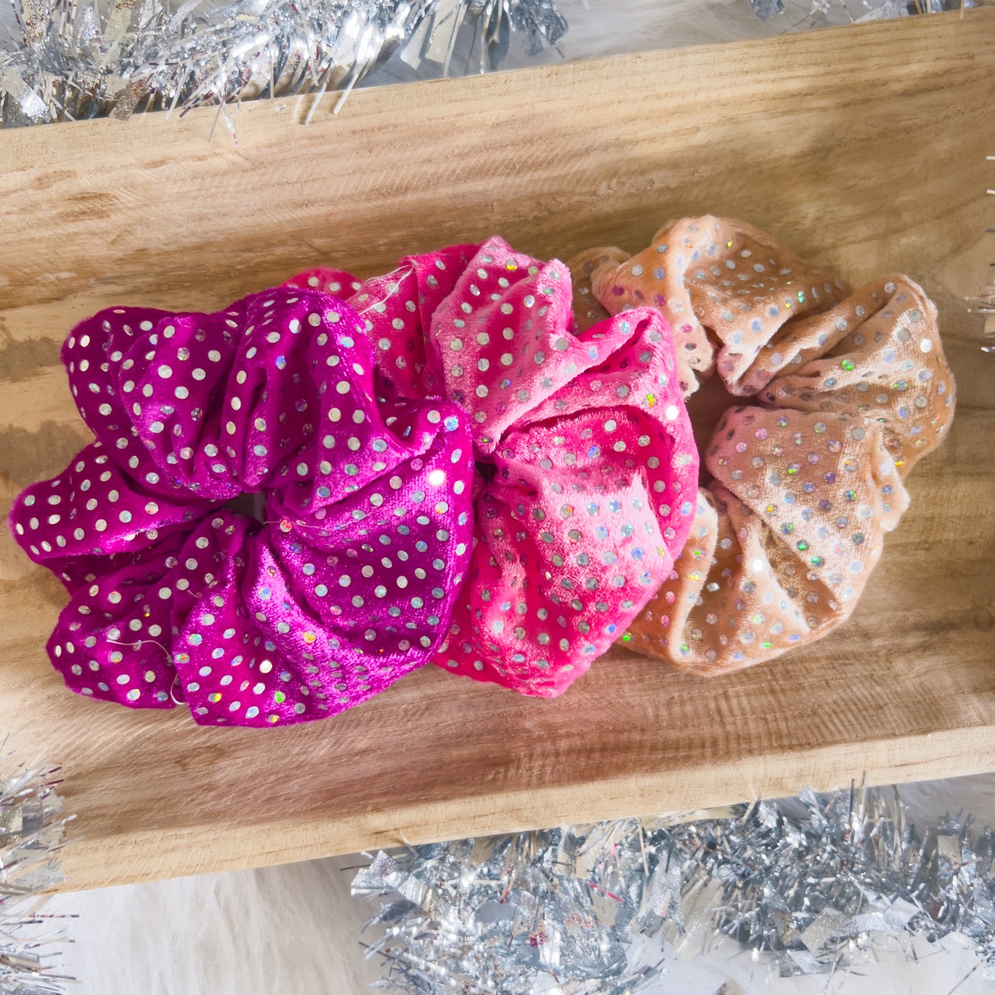 SPARKLY TRIO DROP SCRUNCHIES