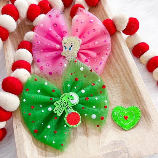 GREEN CHRISTMAS TULLE BOWS