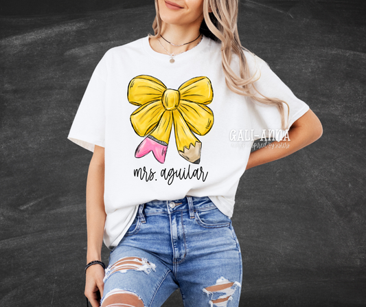 PENCIL BOW NAME ADULT TEE