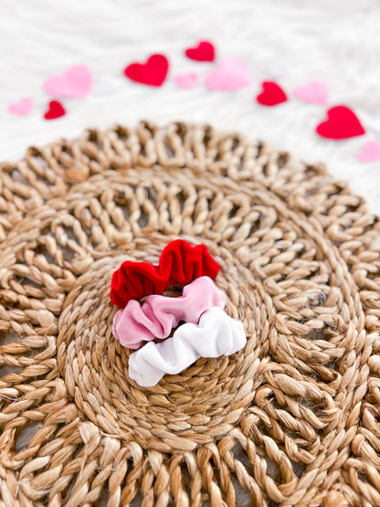 VDAY VELVET SOLIDS SCRUNCHIE BARRETTES