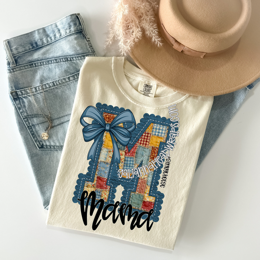 MAMA QUILTED BLUE SEERSUCKER  -  ADULT TEE