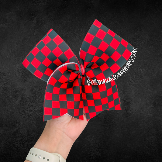 RED BLACK CHECKER CHEER BOW