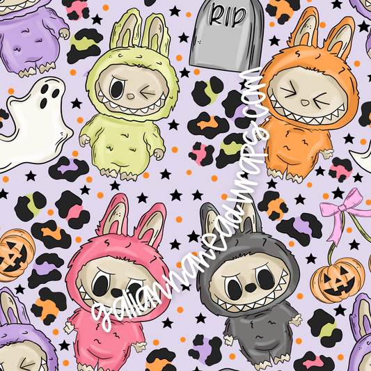 VIP PERK PRINT- SPOOKY MONSTERS LIGHT PURPLE  COLORWAY *MWG