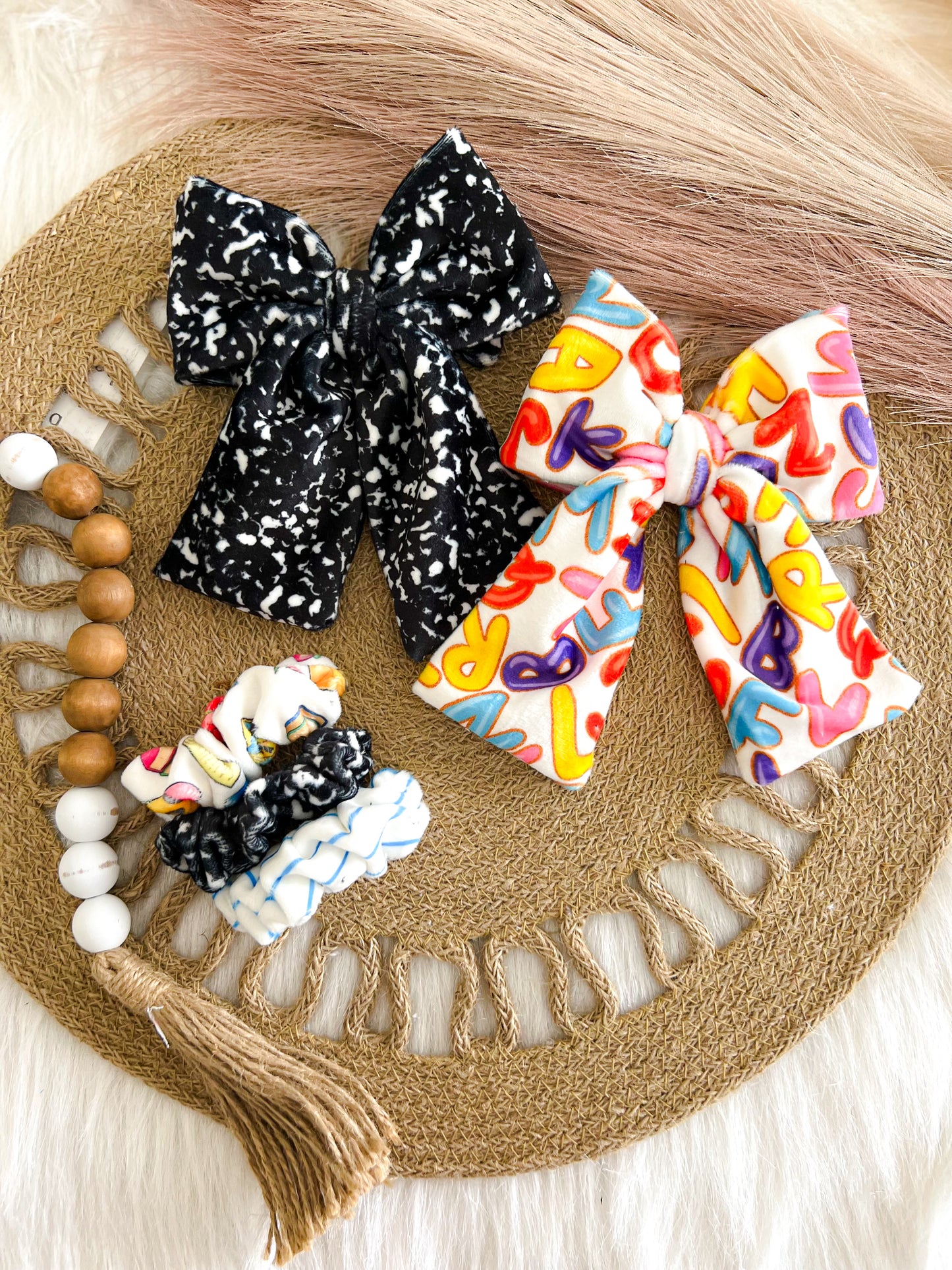 BACK TO SCHOOL SCRUNCHIE BARRETTES