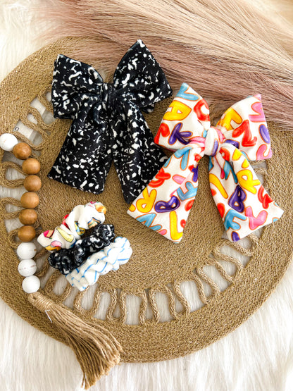 BACK TO SCHOOL SCRUNCHIE BARRETTES